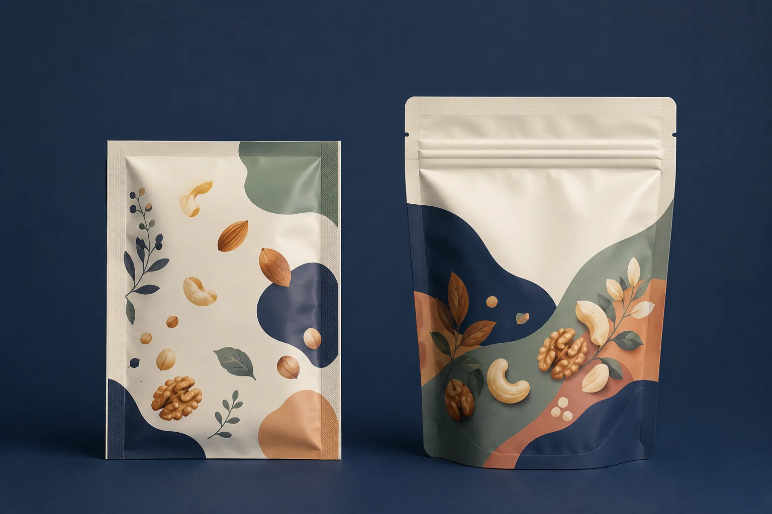 带拉链与不带拉链的食品包装袋对比示意图