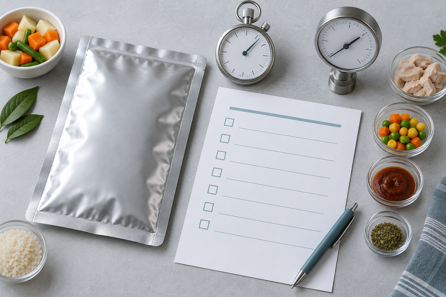 蒸煮包装袋与温度时间压力及内容物条件的确认示意